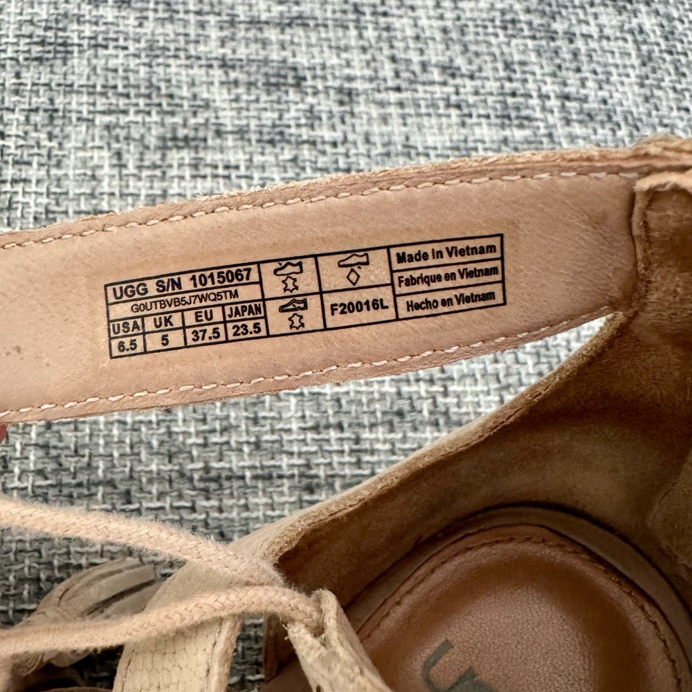 UGG tan wedge sandals with tassel ties - in like new condition! - Picture 6 of 6